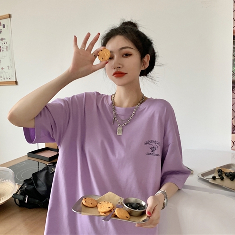 3 Sizes Cartoon Character Letter Printed Loose Casual All Match Short Sleeve O-neck Basic Simple Women Top T-shirts 210720