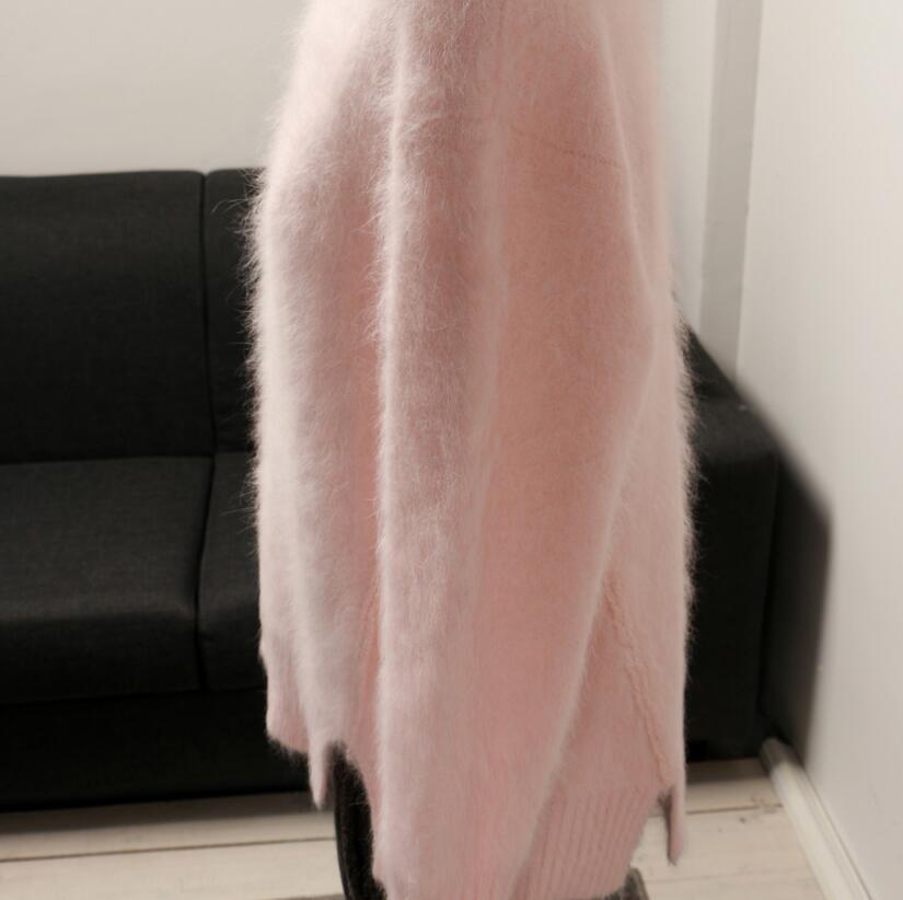 Autumn Winter women mohair knitting sweaters O-neck hairy korean sweet pink white sweater pullovers 210218