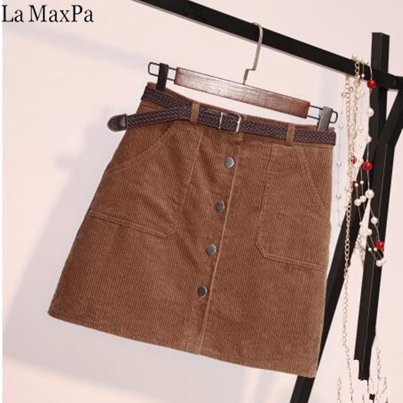 Spring Autumn Corduroy Skirt Ladies Fashion High Waist Skirts Women's Casual Fashion Black Khaki Pink Mini Saias Mujer T200301