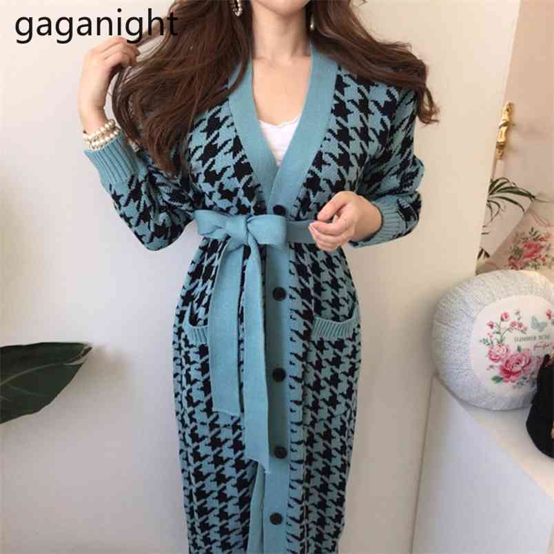 Vintage Fashion Women Knitted Long Cardigan Single Breasted Chic Korean Sash Outwear Kardigan Sweater Autumn Winter 210601