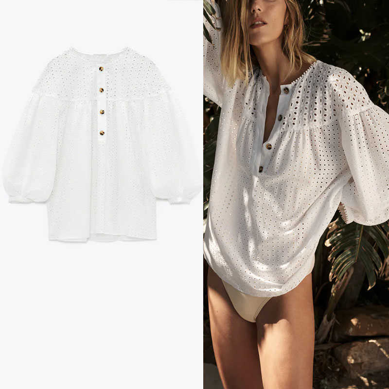 ZA Embroidered Eyelet White Blouse Women Long Puff Sleeve O Neck Elegant Summer Top Woman Fashion Hollow Out Shirts 210602
ZA Embroidered Eyelet White Blouse Women Long Puff Sleeve O Neck Elegant Summer Top Woman Fashion Hollow Out Shirts 210602