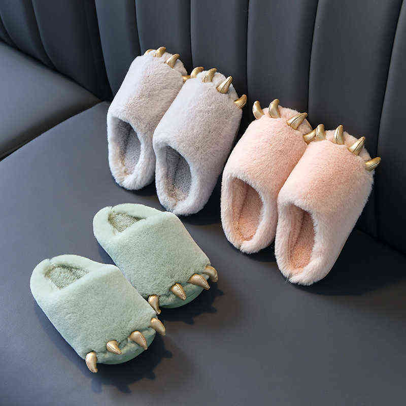 NXY Slippers China Indoor Bedroom Toy Flat Furry Animals Soft Animal Dinosaur Claws Nice Claw Cotton Cute Plush Slipper Kid 220127