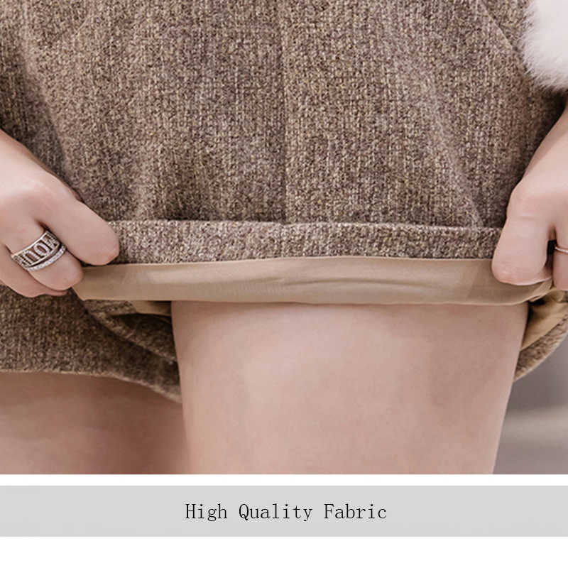 Autumn Winter High Waist Wide Leg Woolen Shorts Women Khaki Gray Black Outerwear Warm With Belt A-line Short Femme 210714