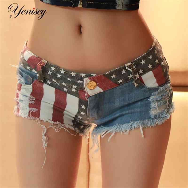 summer Frosted hole denim shorts women short jeans print shorts 210611, Blue