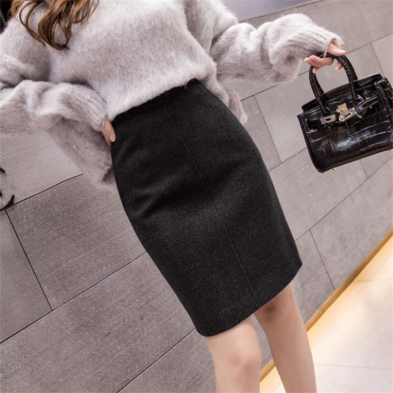 Neophil Winter Black Thick Woolen Mini Pencil Skirts Women Casual Slim High Waist Ladies Office Work Wear Wool Saias S9221 210309