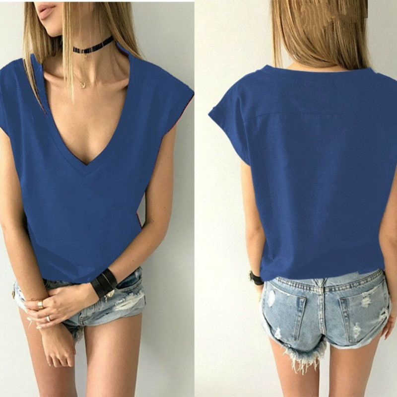 Summer T Shirt Women Short Sleeve V Neck Loose Casual Sexy Women T Shirt Camisetas Feminina Lady Simple Tops 210302