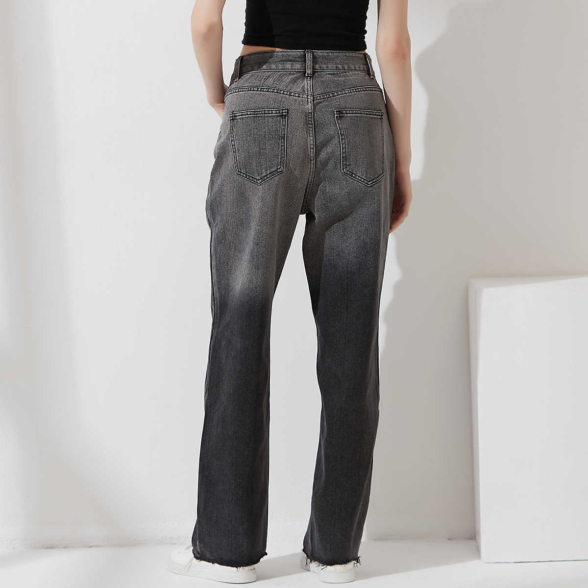 Wixra Women Denim Pants Casual Bottoms Stylish Patchwork Jeans High Street Long Straight Trousers Summer 210922