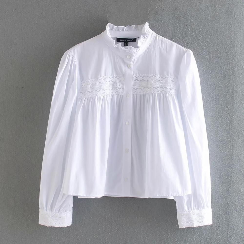 Fashion Woman Lace decoration White Shirt Casual Femme Long sleeve Blouse Casual Lady Loose Tops Smock Blusas S7996 210225
