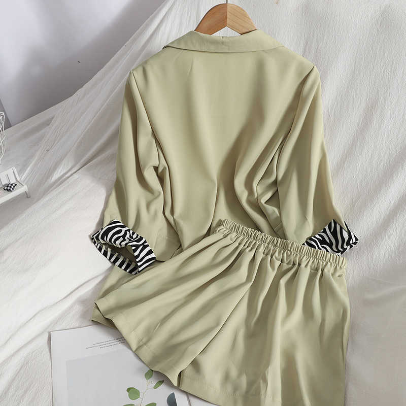 DEAT Summer Fashion Cardigan Contrast Zebra Pattern Roll Sleeve Coat + Suspender Wide Leg Shorts Three Piece Suit SK046 210709