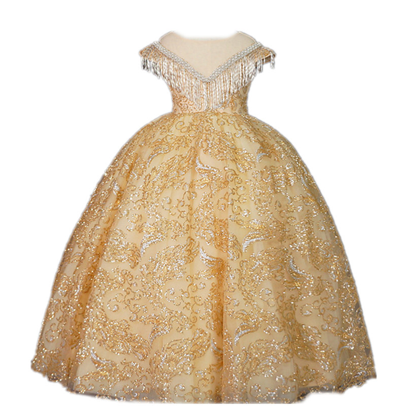 Long Princess Cinderella Flower Girl Dresses for Wedding Lace Ball Gown Blue Kids Little Baby Pageant Gowns Newest Design Custom Made 2021