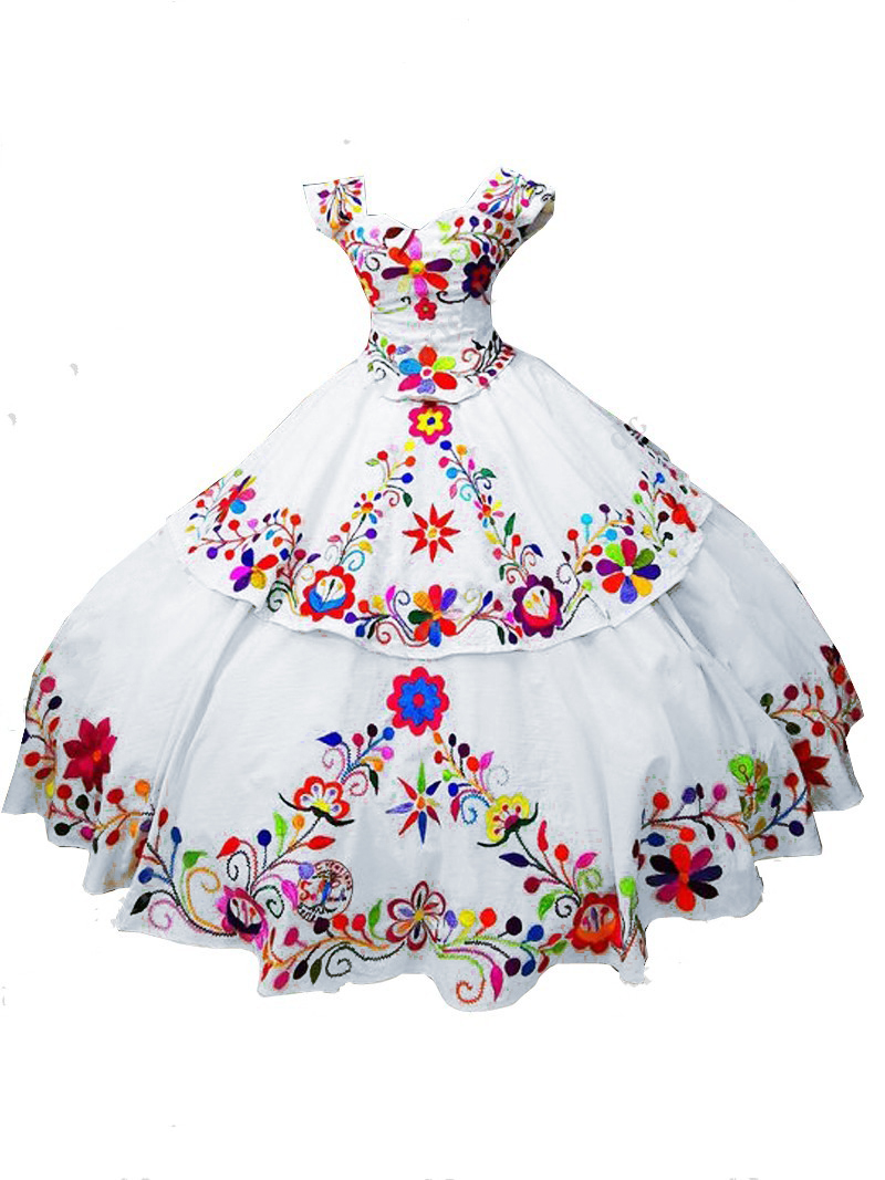 2022 Vintage Embroidered Quinceanera Dresses Mexican Ball Gown Two Layers Cap Sleeve Sweet 16 Dress Corset Back Pageant Gowns