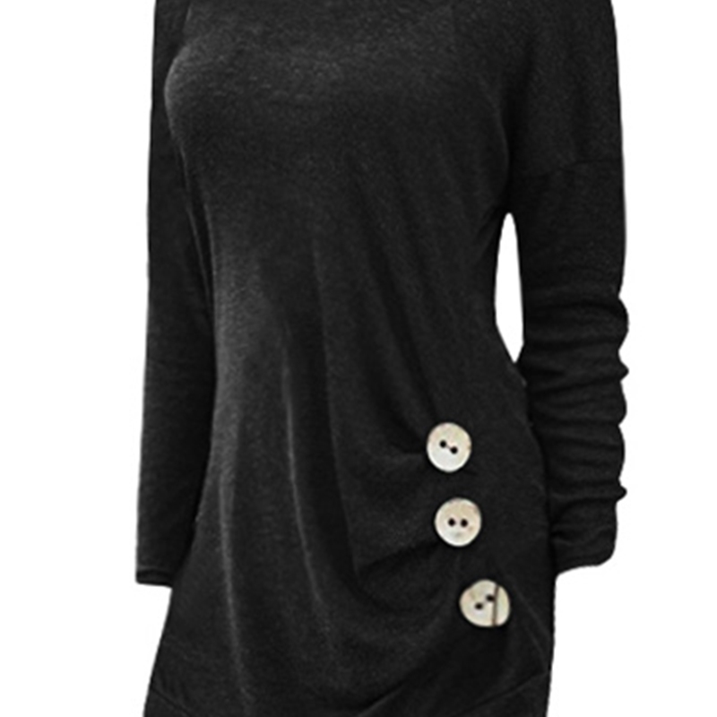 Wipalo Women Fashion Side Button Detail Plus Size TShirt O Neck Long Sleeves Casual Solid Tunic Tee Ladies Tee Top Big Size 5XL T200319