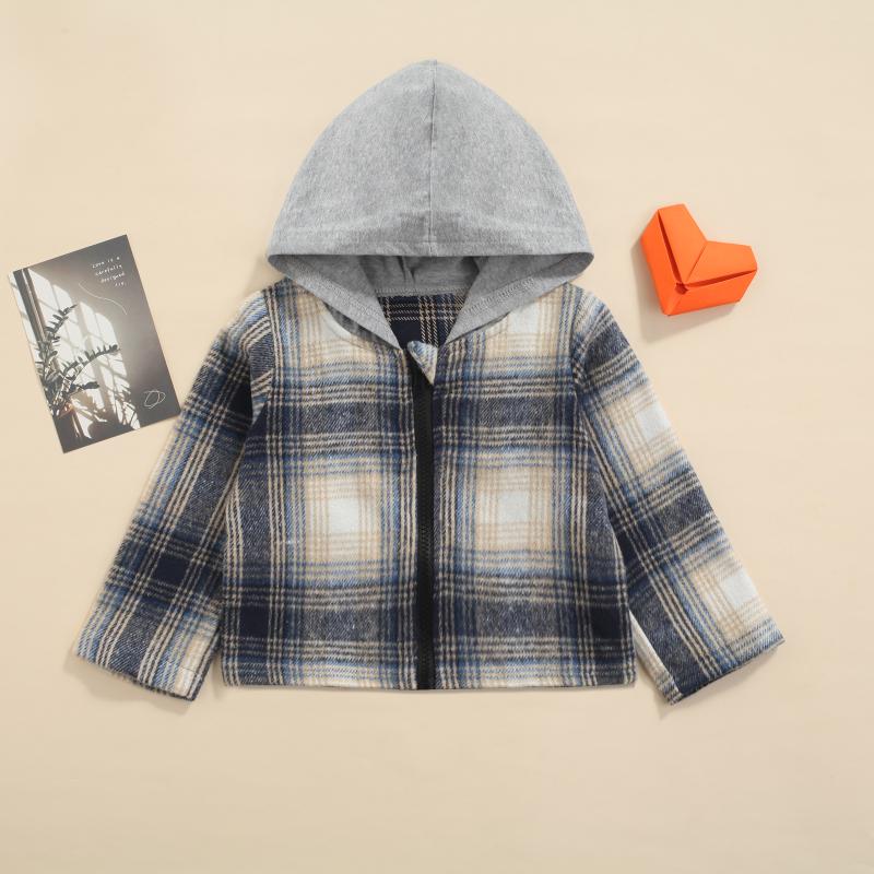 

Jackets Autumn Spring Kids Girl Hoodie Splicing Plaid Hooded Zip-Up Casual Coat For Girls Boys Children's Clothing 2-7 Years, Multi