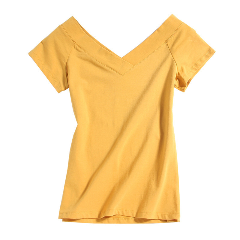 Summer Tshirt Women High Quality VNeck 5 Candy Color Cotton Basic Plain Simple T Shirt For Women Short Sleeve Female Tops T200110