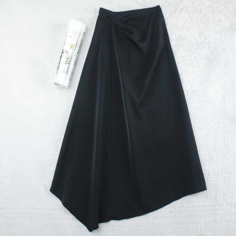 High-waisted Skirt Womens Korean Fashion Summer Satin Elegant Irregular Midi Office Lady Long s for Women 210621