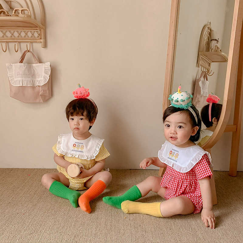 Baby Girl Boutique Romper born Korean Embroidery Flower Jumpsuit Infant Baptism Rompers Toddler Cotton Christening Clothes 210615