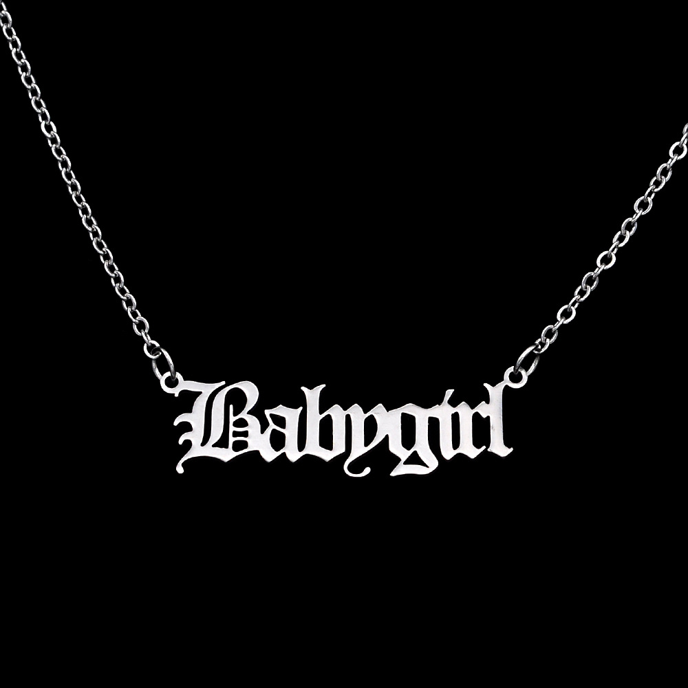 30PCS Old English Letter Word Babygirl Necklaces Stainless Steel Initial Alphabet Name Logo Pendant Charm Chain Minimalist Collar Choker Jewelry for W