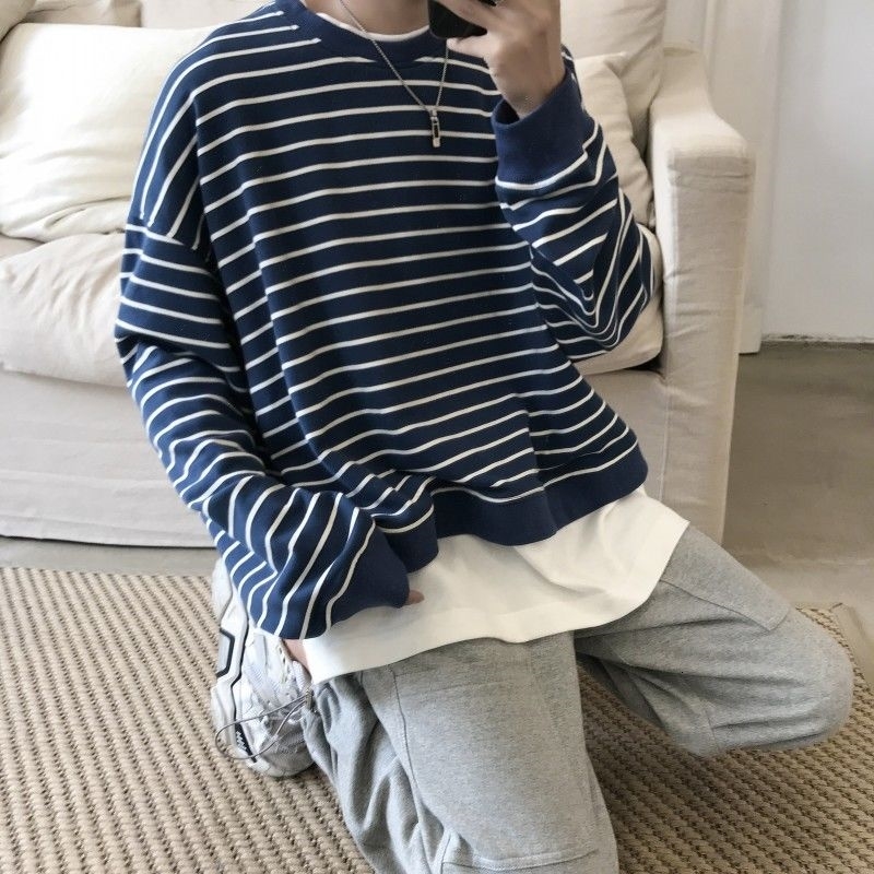 2021 New Autumn Men's Two-piece Pullover Striped Printing Loose Coat Hoodies Cotton Clothes Casual Sweatshirts Size M-2xl 5zoj, Blue 
2021 New Autumn Men's Two-piece Pullover Striped Printing Loose Coat Hoodies Cotton Clothes Casual Sweatshirts Size M-2xl 5zoj, Blue