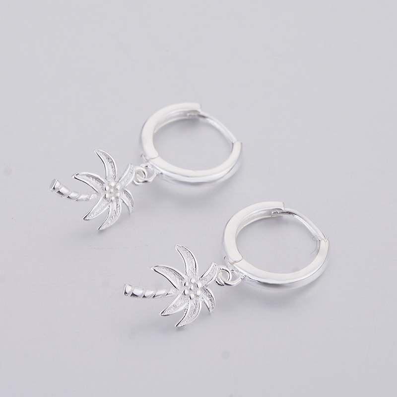 Women Authentic Fashion 925 Sterling Silver Coconut Tree Dangle Hoop Earrings Girls Cartoon Earrings Jewelry Moda Bijoux
