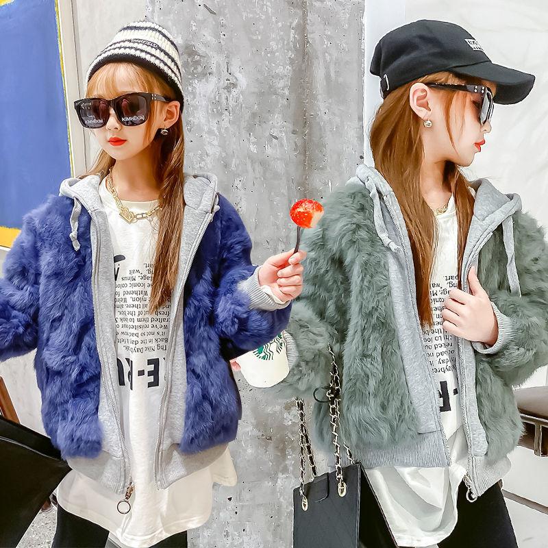 Down Coat Girls' Winter Imitation Fur Spliced Sweatshirt Autumn Light Luxury Thickened Children's Jacket For 7-14 Years Kids, Blue;gray 
Down Coat Girls' Winter Imitation Fur Spliced Sweatshirt Autumn Light Luxury Thickened Children's Jacket For 7-14 Years Kids, Blue;gray