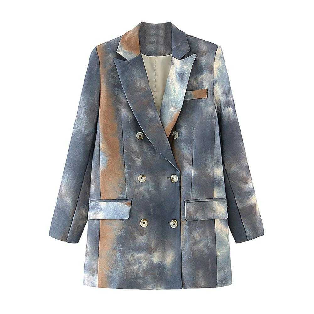 XITIMEAO Women Fashion Office Wear Retro Tie Dye Printed Suit Blazer Coat Vintage Pockets Female Outerwear Chic Tops 210602