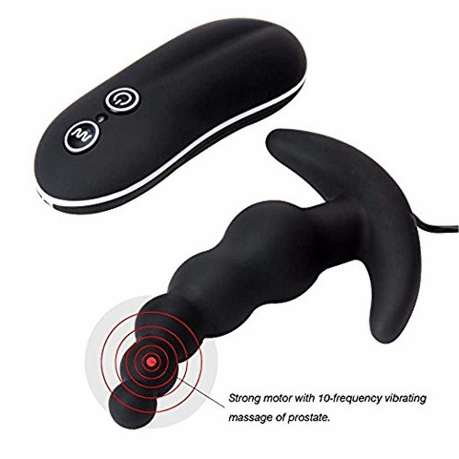 10 Frequency Vibrating Prostate Massager Anal Plug Vibrator Beads Butt Sex Toys Waterproof Powerful Wired For Men Couples 211015