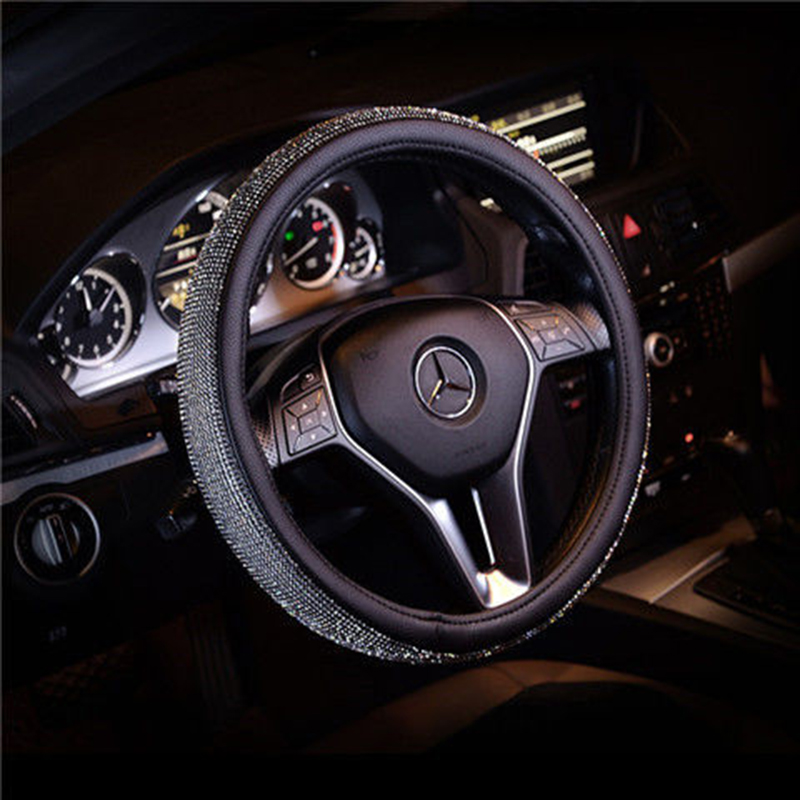 Full diamond steering wheel cover car diamondstudded steering wheel cover new grip cover personality unisex steering 03