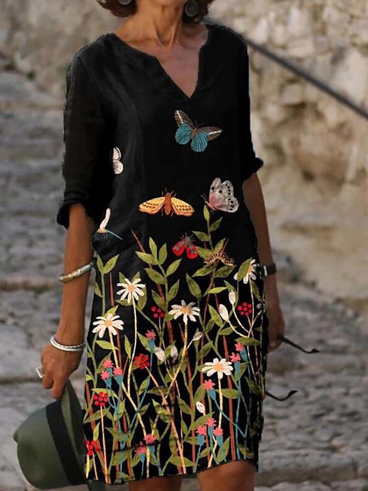Elegant Women Linen Dress Summer V-Neck Half Sleeve A-Line Dresses Female Vintage Button Loose Dress Vestidos 210309