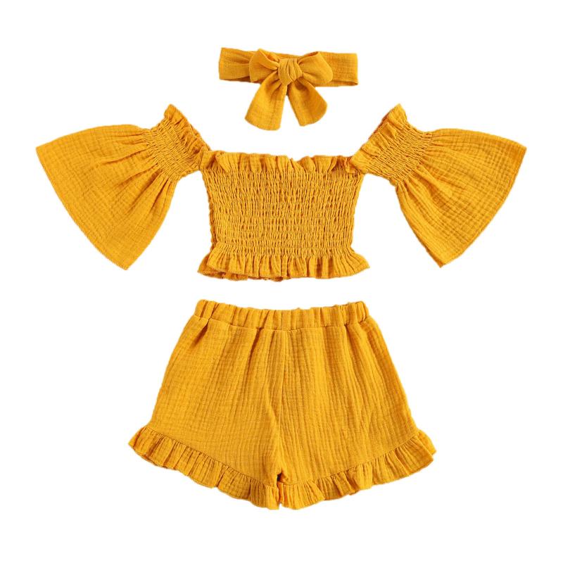 Clothing Sets Summer 3pcs Toddler Baby Girls Off Shoulder Casual Shorts Shirt Headbands Set Baby's