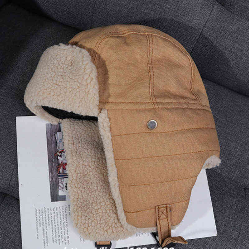 HT3425 Fashion Winter Hat Thick Warm Berber Fleece Trapper Earflap Cap Men Women Lamb Wool Russian Hat Male Female Bomber Hat 211227