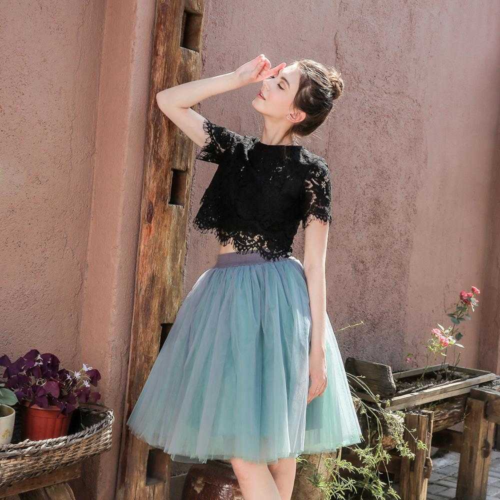 5 Layers 60cm Princess Midi Tulle Skirt Pleated Dance Tutu Skirts Womens Lolita Petticoat Jupe Saia faldas Party Puffy 210619
