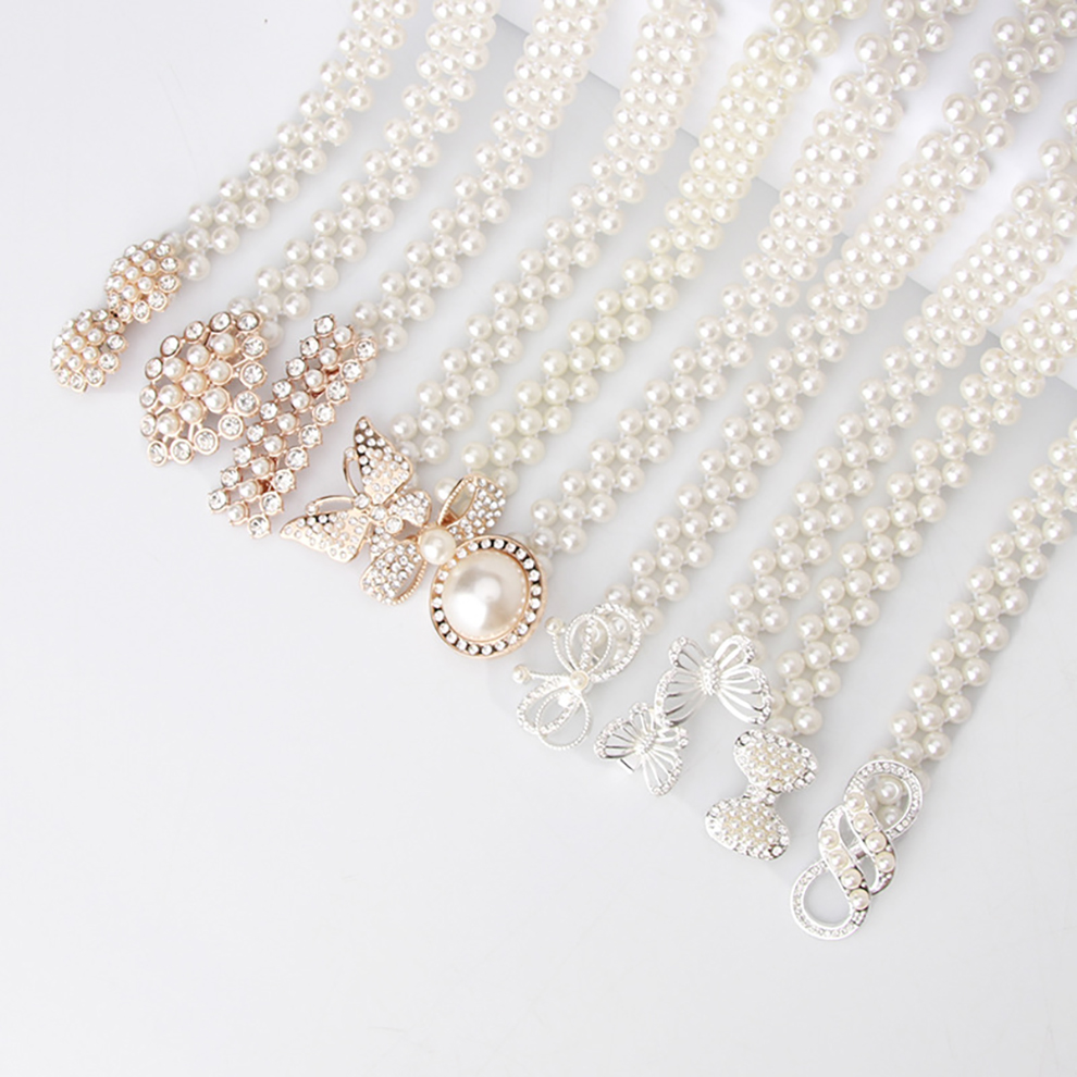 Wedding Favors Elegant Women Pearl Belt Waist Elastic Buckle Pearl Chain Female Girls Bride Accessories