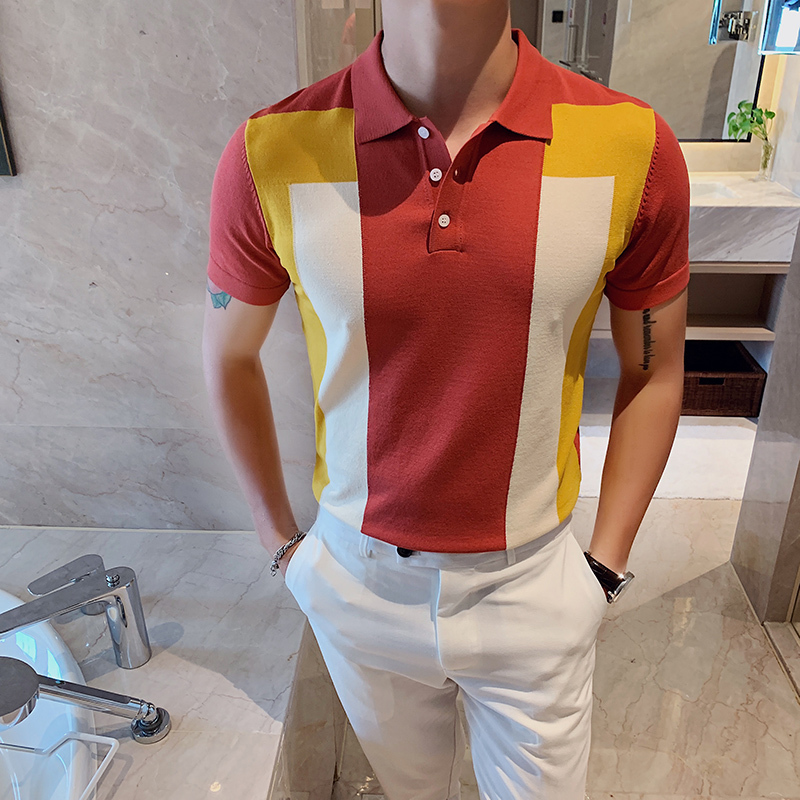 High Quality Summer Polo Shirt Men Contrast Colors Slim Fit Short Sleeve Men Polo Shirt Turn Down Collar Casual Polo Homme 3XL-M 210308