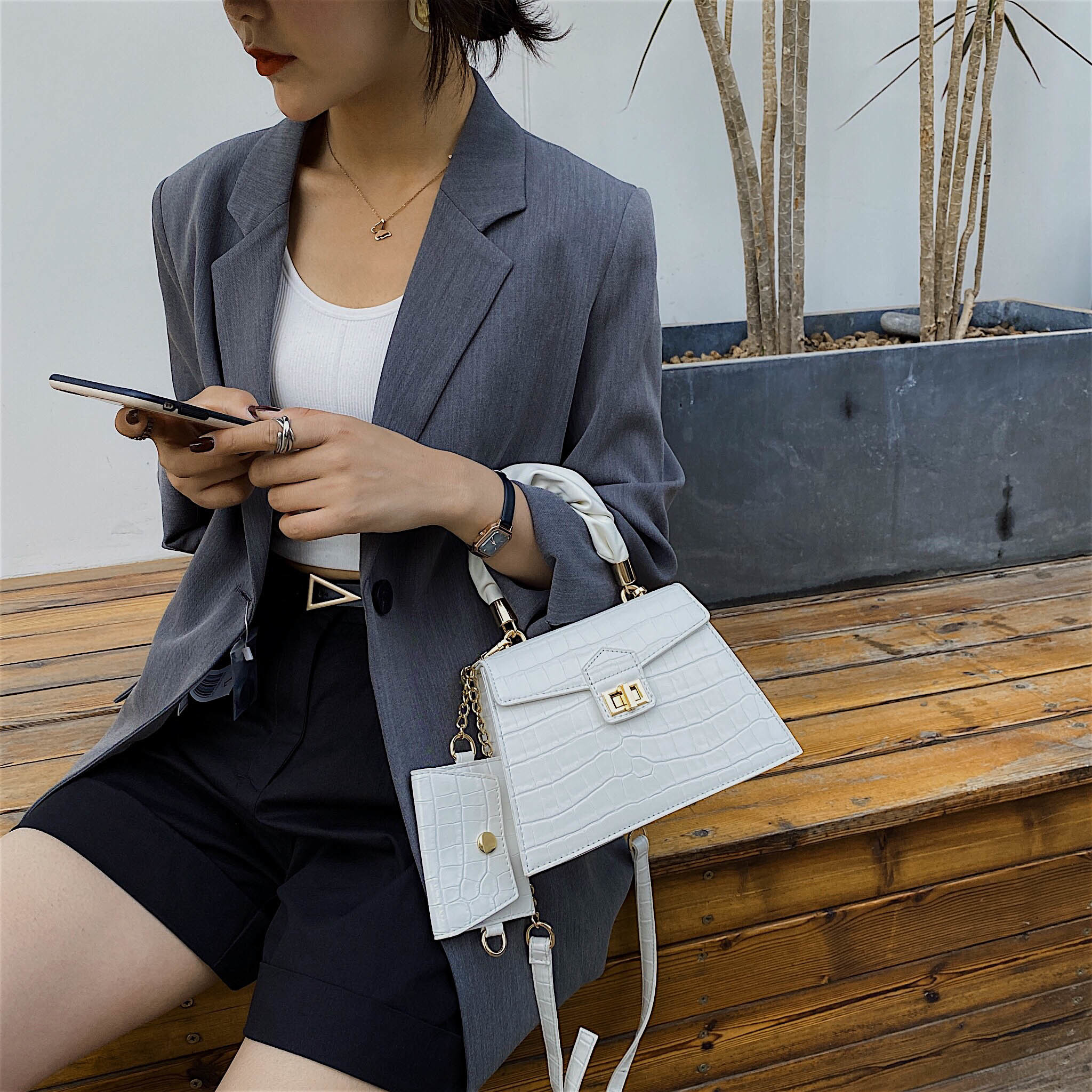 2 Pcs/set Stone Pattern Small PU Leather Cross Body Bags For Women 2021 Elegant Travel Chain Crossbody Shoulder Handbags 210226
