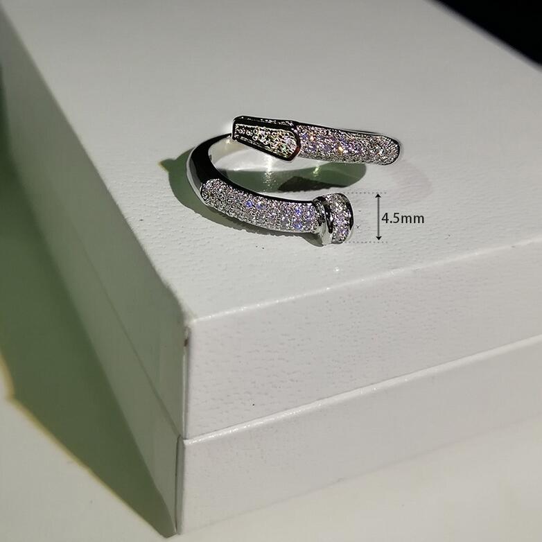 Sparkling Luxury Jewelry 925 Sterling Silver Classical 925 Sterling Silver Open Ring Pave White Sapphire Women Nai Wedding Adjustable Ring
