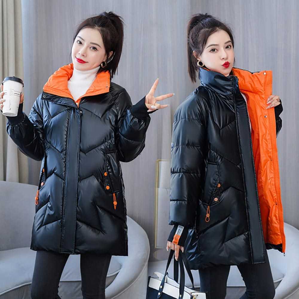 Vielleicht Long Parkas Fashion Warm Winter Jackets For Women Casual Gloosy Parka Coat Female Padded Outwear 211013