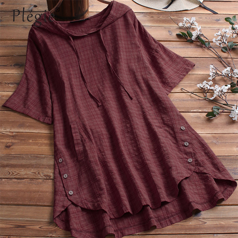 Plegie New Fashion Hooded TShirt For Women White Black Blue Plus Size Summer Short Sleeve Female Tshirt Tops With Pockets T200110