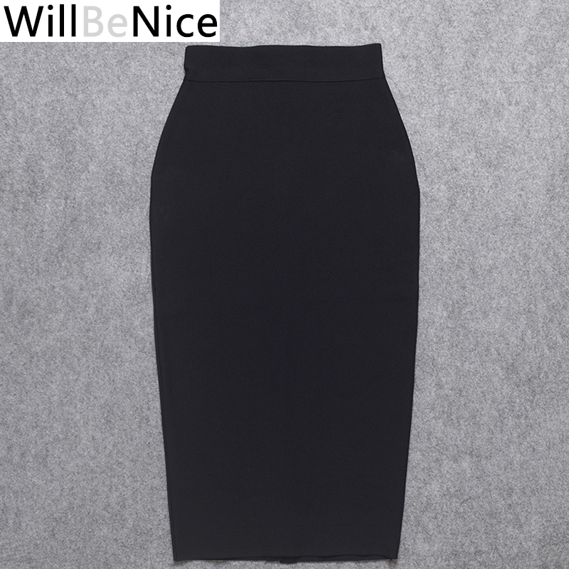 WillBeNice Black Wholesale High Waist Back Split Sexy Women Mid Calf Pencil Pink Bandage Skirt Bodycon Sexy Skirts Bandage 210306