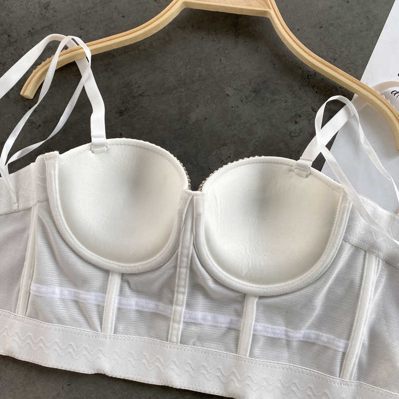 Lady Fashion High Street Chest Wrapped Padded Vest Beads Sexy Sleeveless Bustier Crop Tops Women Party Clothings Q201 210625