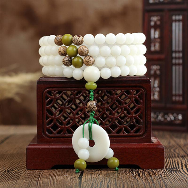 Beaded, Strands Tibetan Natural White Bodhi Beads 108 Mala Bracelets With Safety Button Pendant Women's Yoga Necklace Jewelry Wholesale