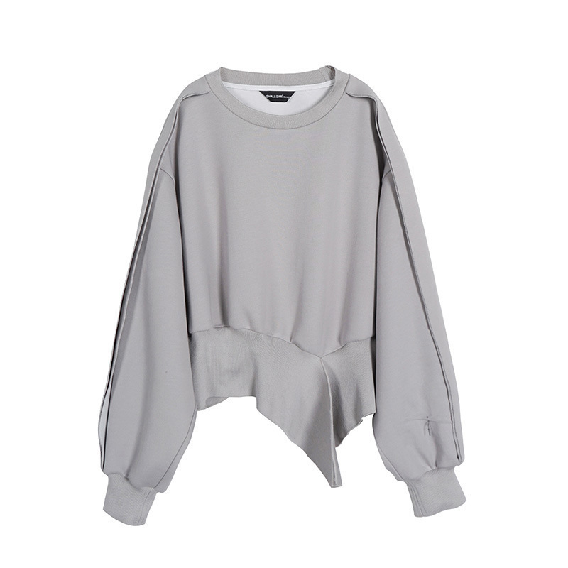 LANMREM Gary round-neck long-sleeve Irregular hem pullover all-match new autumn sweatshirt for female fashion tide 2A1231 201204