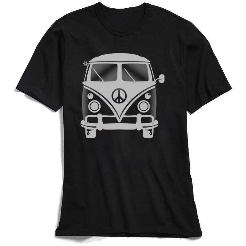 Classic Black T-shirt Men 80s Tshirt Hippie Peace Van Tops Tees for School Day Crew Neck 100% Cotton Short Sleeve T-Shirts 210629