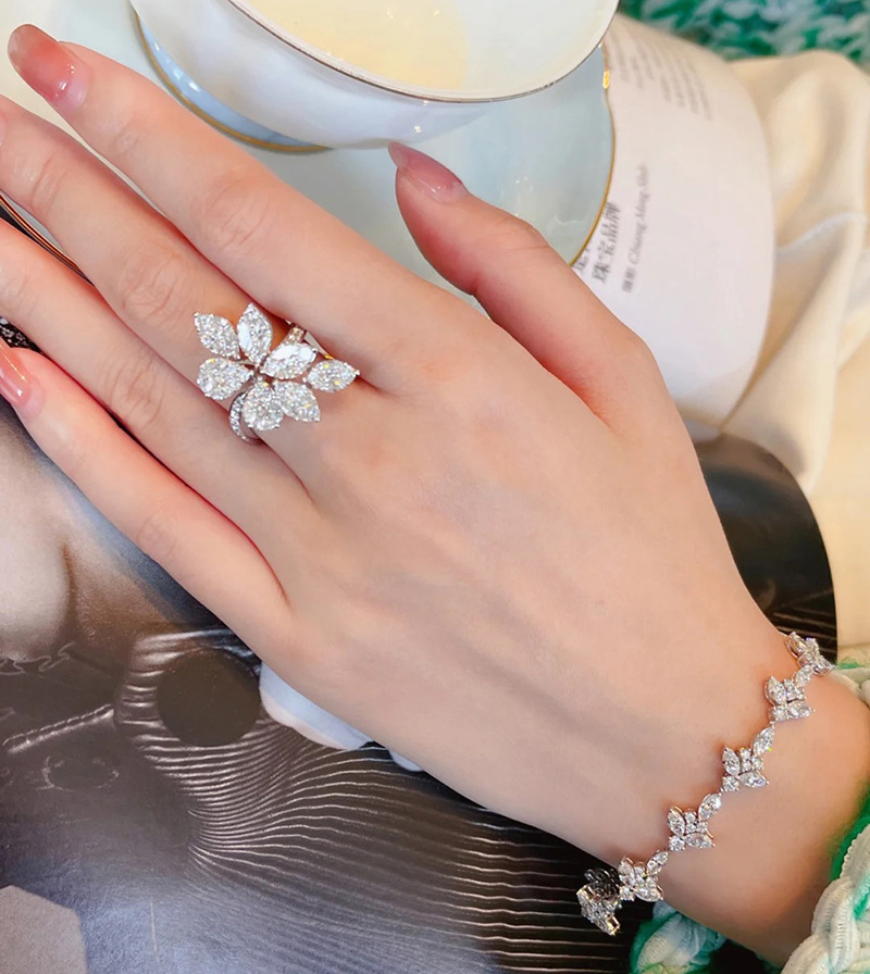 Handmade Flower Lab Diamond Finger Ring 925 sterling silver Party Wedding band Rings for Women Promise Birthday Jewelry Gift