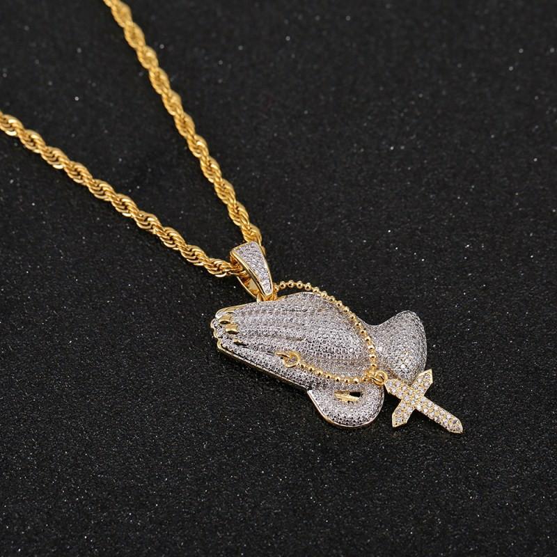 Pendant Necklaces Iced Out Cubic Zircon Praying Hands With Charms Necklace Fashion Luxury Hip Hop Designer Jewelry