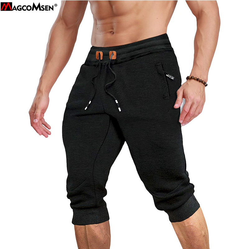 MAGCOMSEN Men's Joggers Sweatpants 3/4 Summer Casual Gym Fitness Trousers Zip Pockets Workout Track Pants Tracksuit Bottoms Men 201118