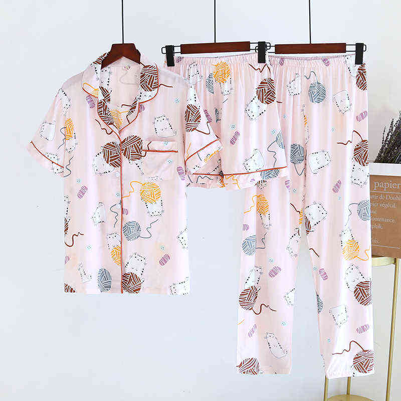 Women's Spring And Summer100%Viscose Pajamas Three-piece Short Sleeve + Shorts + Trousers Soft And Comfortable Homewear 211109