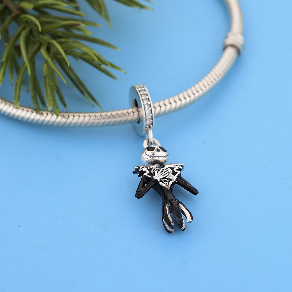 Fit Original Brand Charm Bracelet Authentic 925 Sterling Silver Black Jack Pumpkin Pendant Bead For Making Women Halloween Necklace Berloque