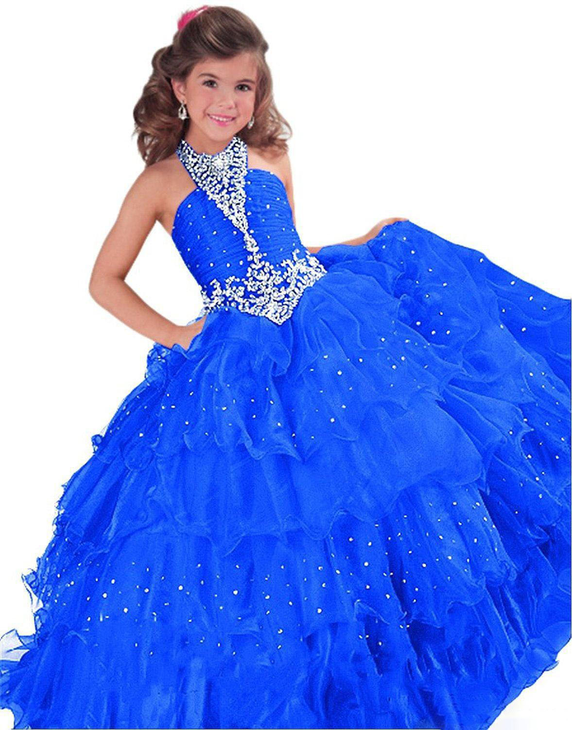 Ball Gown Royal Blue Red Orange Tulle Glitz wer Girl For Weddings Beaded New Girls Pageant Dresses Little Toddler Kids