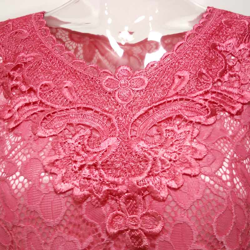 YTL Women Plus Size Retro Solid Pink Floral Lace Blouse Long Sleeve V Neck Crochet Tunic Top Ladies Shirts Tee 6XL 7XL 8XL H026 210225