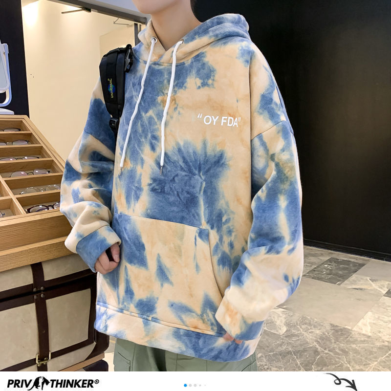 Privathinker Fashion Tiedyed Men Hoodies Autumn Fashion Men's Hooded Sweatshirts Man Korean Hip Hop Casual Pullovers 201020